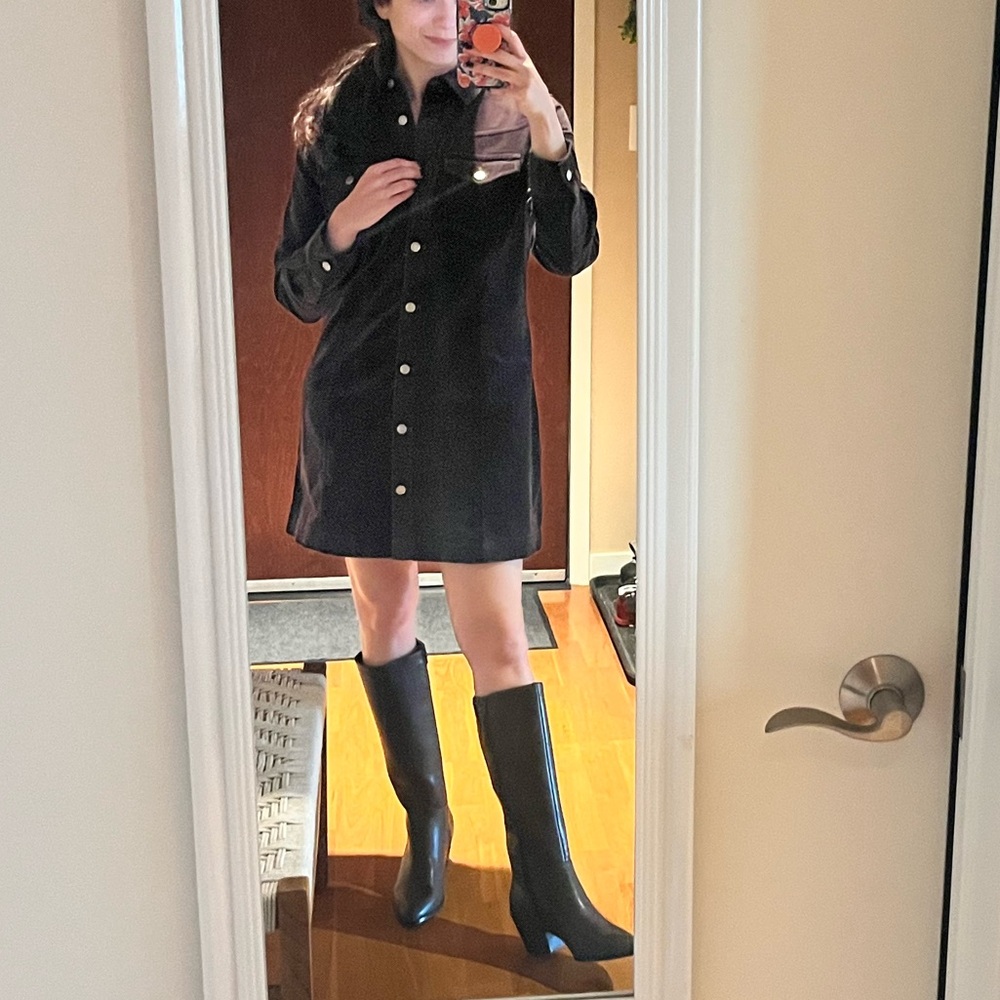 Gap Petite Brown Velvet Button Up Dress